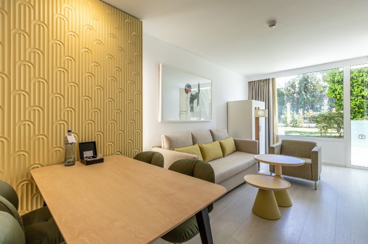 Living area of the apartment with access to the beautiful garden